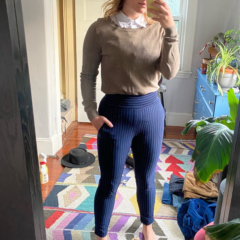 Navy blue high waisted pin stripped pants